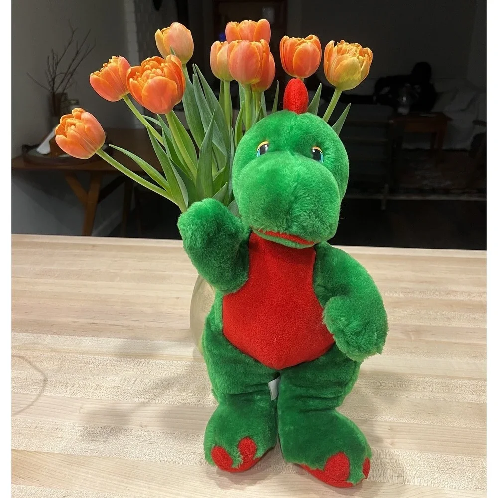 Fine Toy Company Vintage Green & Red Dinosaur Plush, 16